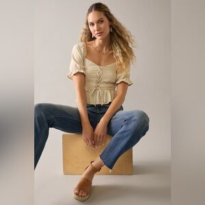 Francesca's Marisa Lace Up Front Short Sleeve Blouse Top